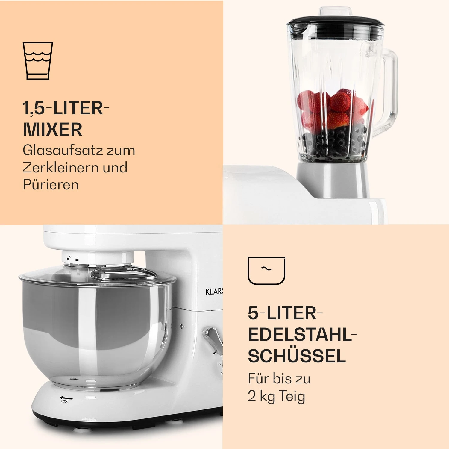 Lucia Küchenmaschine 3-in-1 2000 W / 2,7 PS 5 Ltr Edelstahl BPA-frei 7 Lucia Küchenmaschine 3-in-1 2000 W / 2,7 PS 5 Ltr Edelstahl BPA-frei – Bild 6