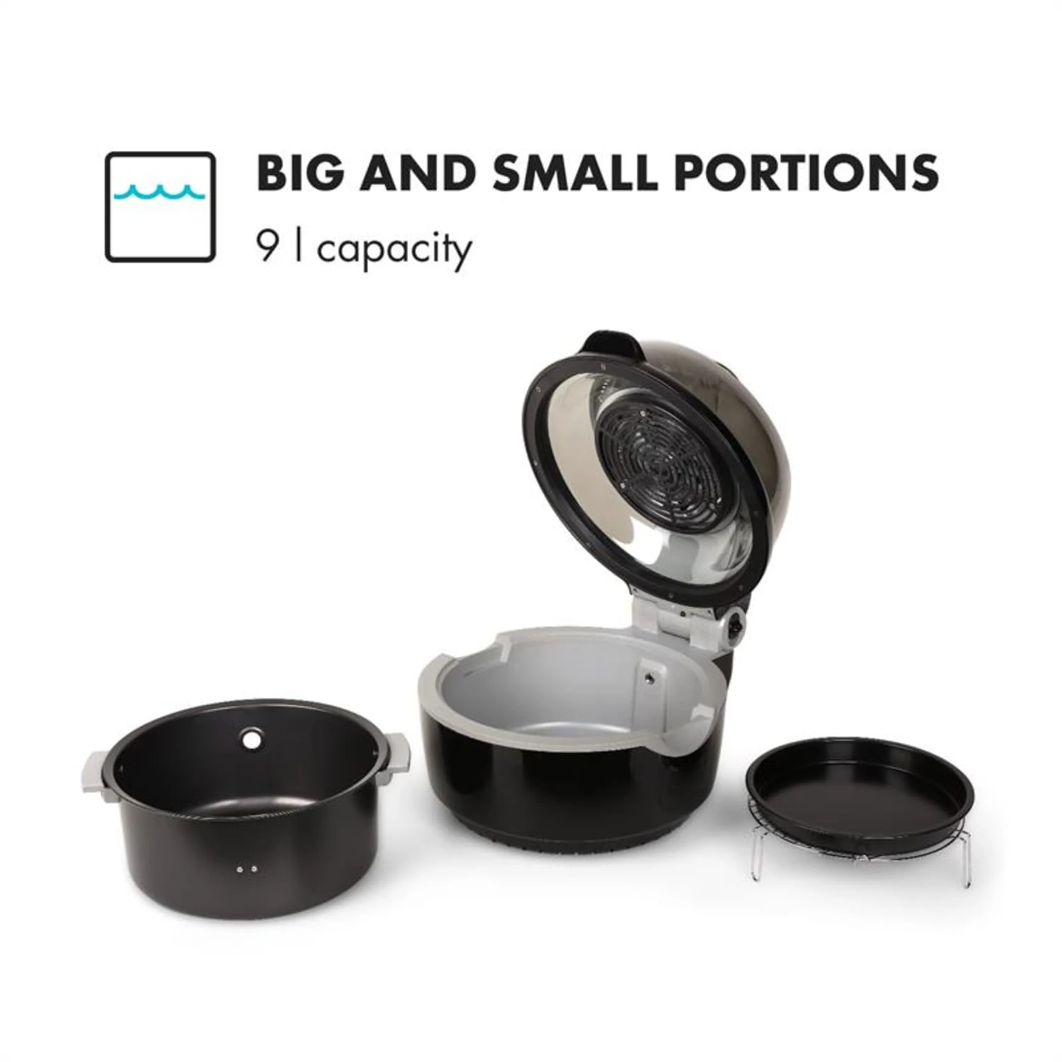 VitAir Heißluftfritteuse Schwarz 1400W Grillen Backen 9 Liter – Bild 4