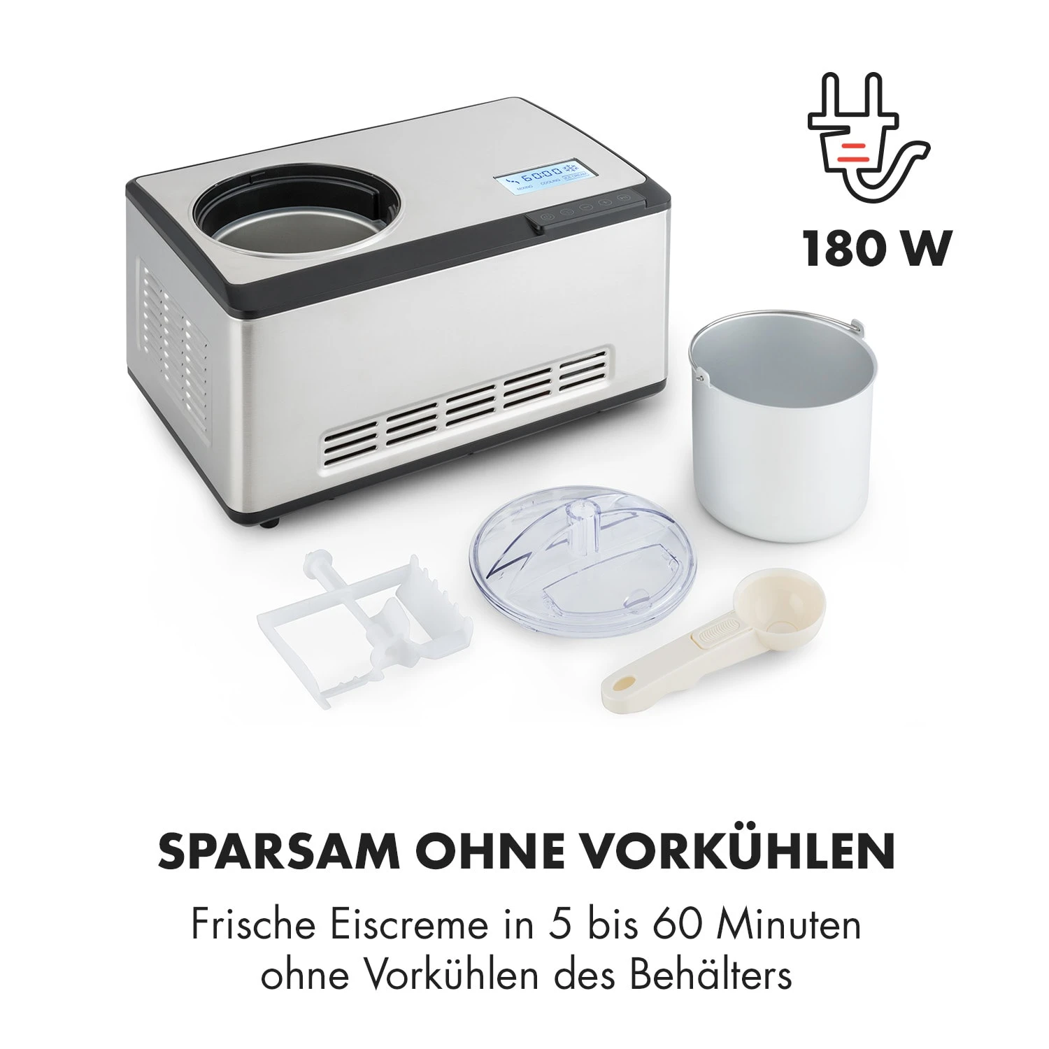 Dolce Bacio Eiscremebereiter Kompressor 2l LCD-Display Touch Edelstahl 7 Dolce Bacio Eiscremebereiter Kompressor 2l LCD-Display Touch Edelstahl – Bild 5