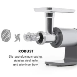 Mett Max Elektrischer Fleischwolf 600W Kupfermotor Aluminium -Geschäft Für Haushalts- Und Küchenbedarf 10034244 yy 0005 logo Klarstein Mett Max elektrischer Fleischwolf grau