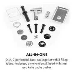 Mett Max Elektrischer Fleischwolf 600W Kupfermotor Aluminium -Geschäft Für Haushalts- Und Küchenbedarf 10034244 yy 0006 logo Klarstein Mett Max elektrischer Fleischwolf grau