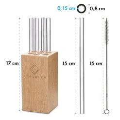 Glaswerk Frezzeria Glasstrohhalme 7 Stück 0,8 X 15 Cm (ØxH) Holzhalterung Bürste -Geschäft Für Haushalts- Und Küchenbedarf 10036379 yy 0006 logo