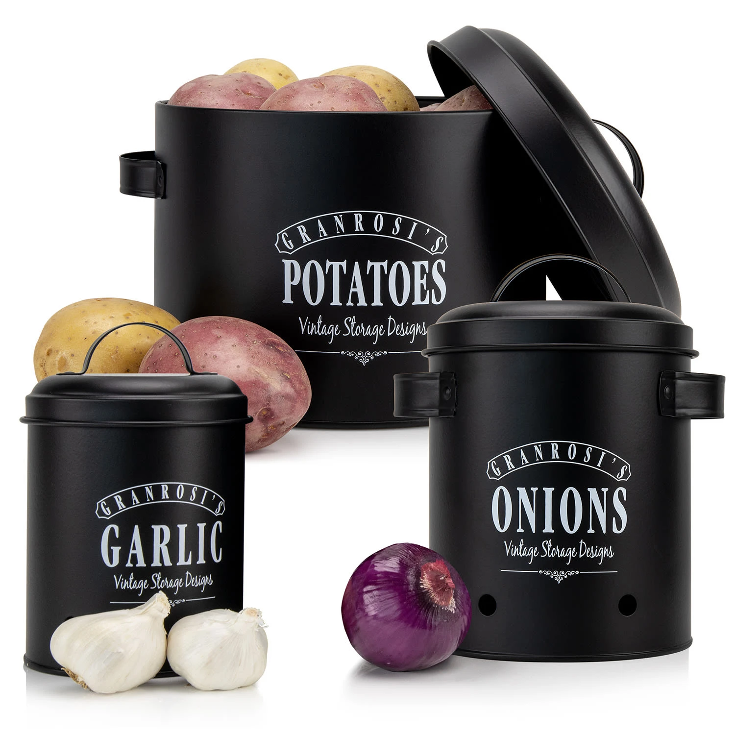 Georgia Vorratsbehälter 3er-Set Emaille-Stahlblech Vintage Rostfrei 3 Georgia Vorratsbehälter 3er-Set Emaille-Stahlblech Vintage Rostfrei