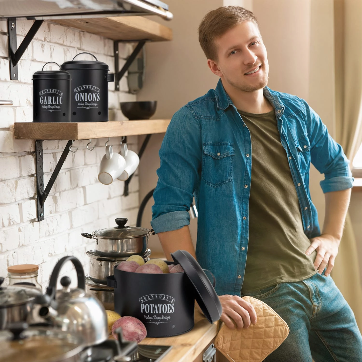 Georgia Vorratsbehälter 3er-Set Emaille-Stahlblech Vintage Rostfrei 6 Georgia Vorratsbehälter 3er-Set Emaille-Stahlblech Vintage Rostfrei – Bild 4