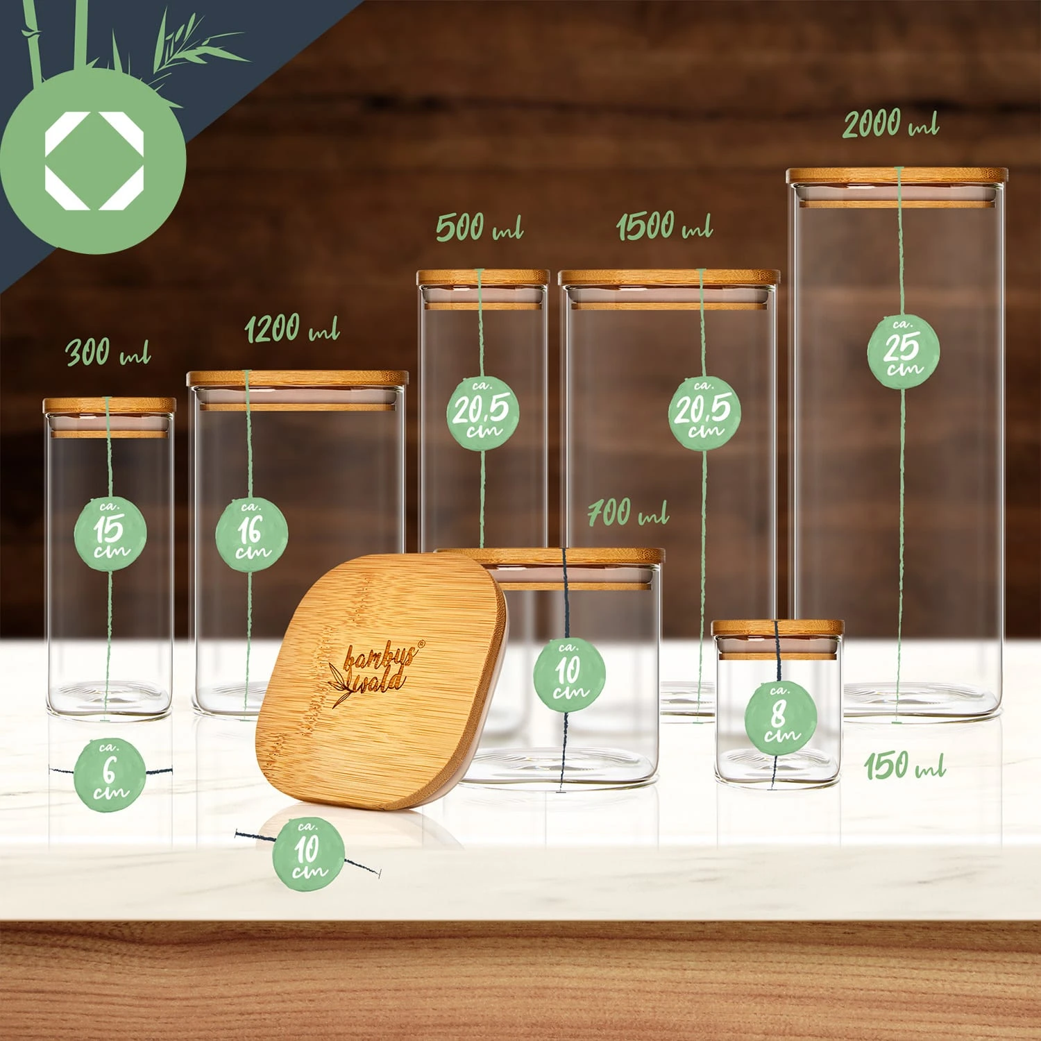 Eckiges Glas Mit Bambusdeckel Luftdicht Silikonring 6 X 15 Cm 300 Ml 9 Eckiges Glas Mit Bambusdeckel Luftdicht Silikonring 6 X 15 Cm 300 Ml – Bild 7
