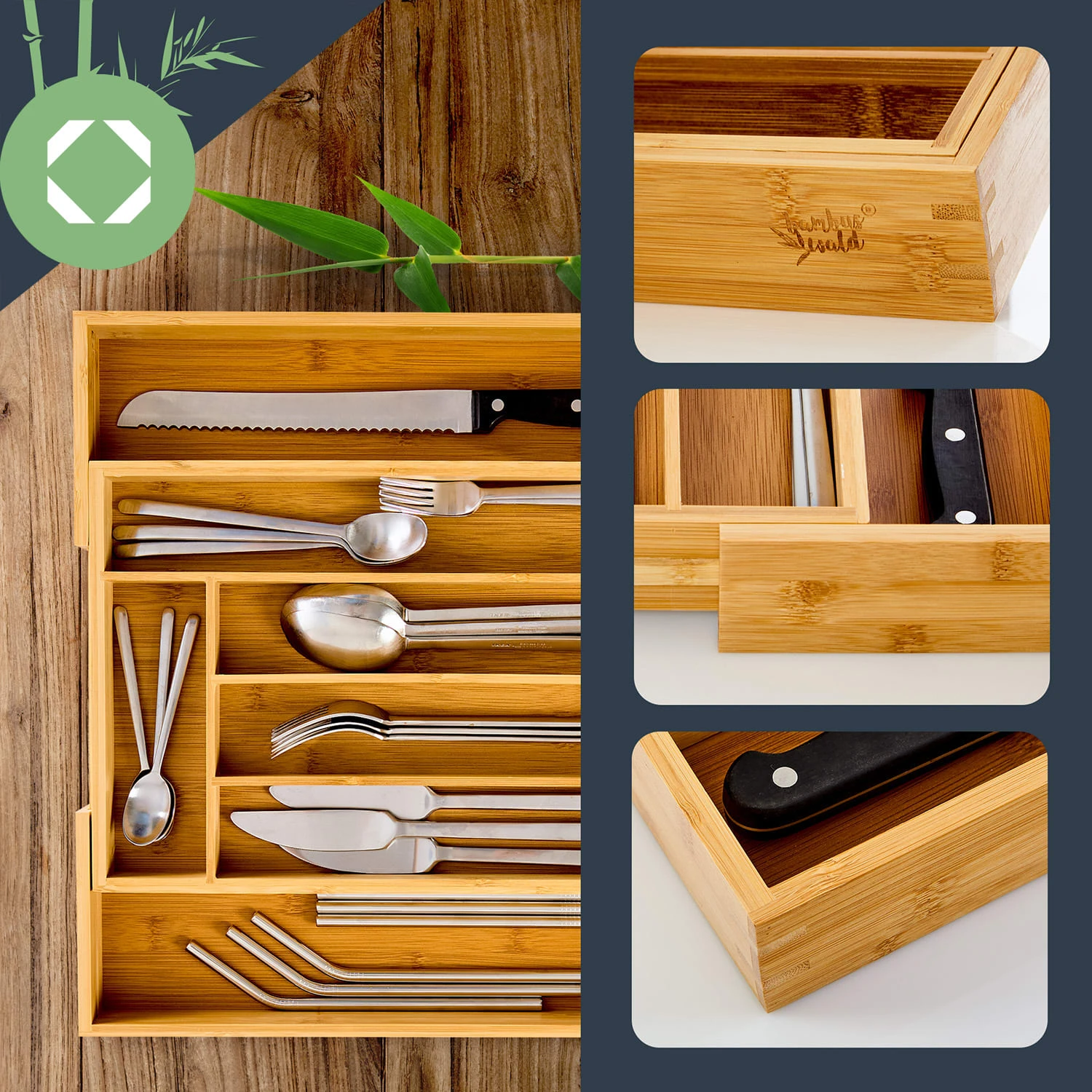 Besteckkasten 5-7 Fächer Max. 40 X 5 X 35,5 Cm Bambus 4 Besteckkasten 5-7 Fächer Max. 40 X 5 X 35,5 Cm Bambus – Bild 2