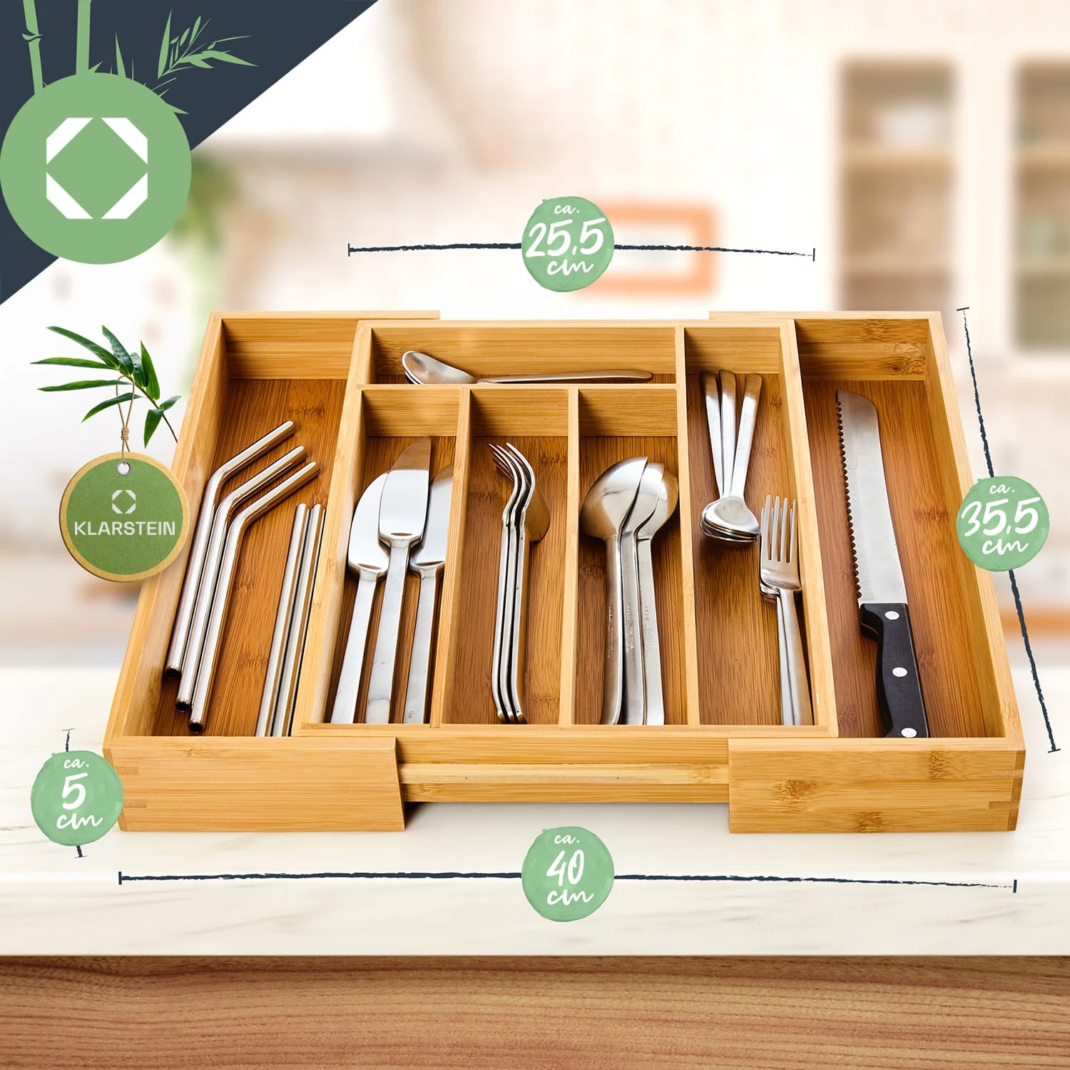Besteckkasten 5-7 Fächer Max. 40 X 5 X 35,5 Cm Bambus 11 Besteckkasten 5-7 Fächer Max. 40 X 5 X 35,5 Cm Bambus – Bild 9