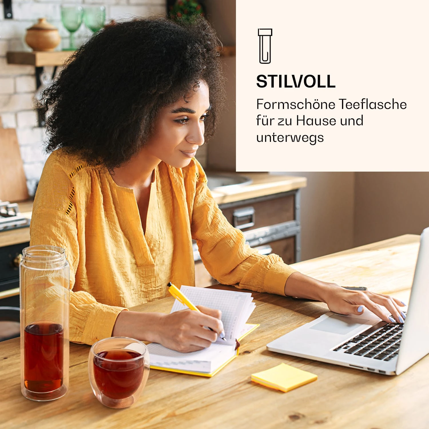 Teeflasche Mit Deckel Und Sieb 500 Ml Doppelwandiges Glas Bambus Hülle 4 Teeflasche Mit Deckel Und Sieb 500 Ml Doppelwandiges Glas Bambus Hülle – Bild 2