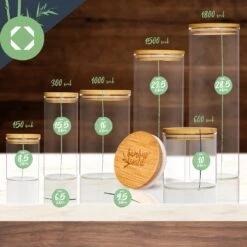 Rundes Glas Mit Bambusdeckel 4er-Set Inhalt: 600 Ml, 1000 Ml, 1500 Ml, 1800 Ml -Geschäft Für Haushalts- Und Küchenbedarf 10038254 yy 0008 logo