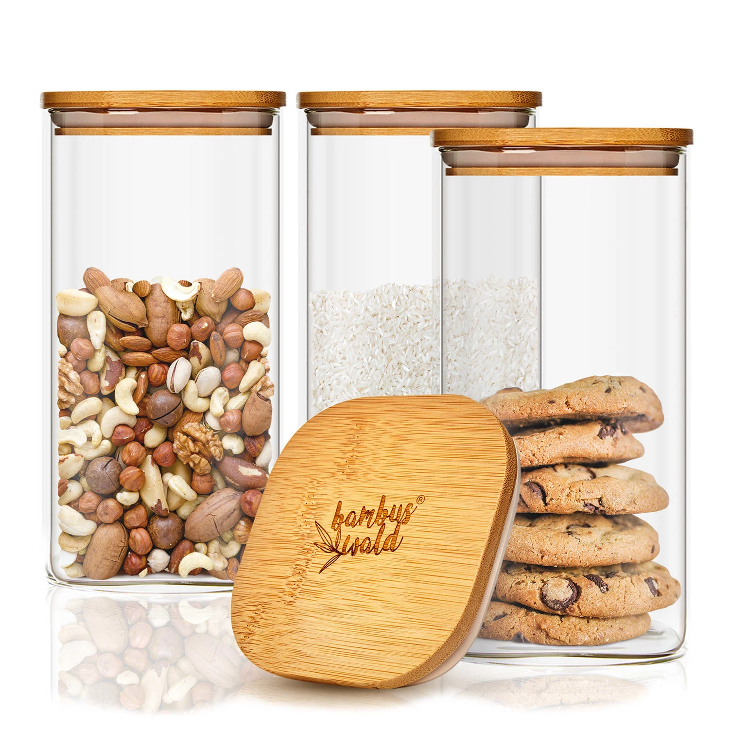 Eckiges Glas Mit Bambusdeckel Luftdicht Mit Silikonring 6x25x6 Cm 3x 500 Ml 3 Eckiges Glas Mit Bambusdeckel Luftdicht Mit Silikonring 6x25x6 Cm 3x 500 Ml