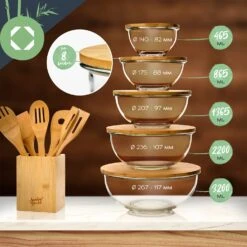 Glasschüssel 1365 Ml Bambusdeckel Verschließbar BPA-frei Größe M -Geschäft Für Haushalts- Und Küchenbedarf 10038271 yy 0008 logo