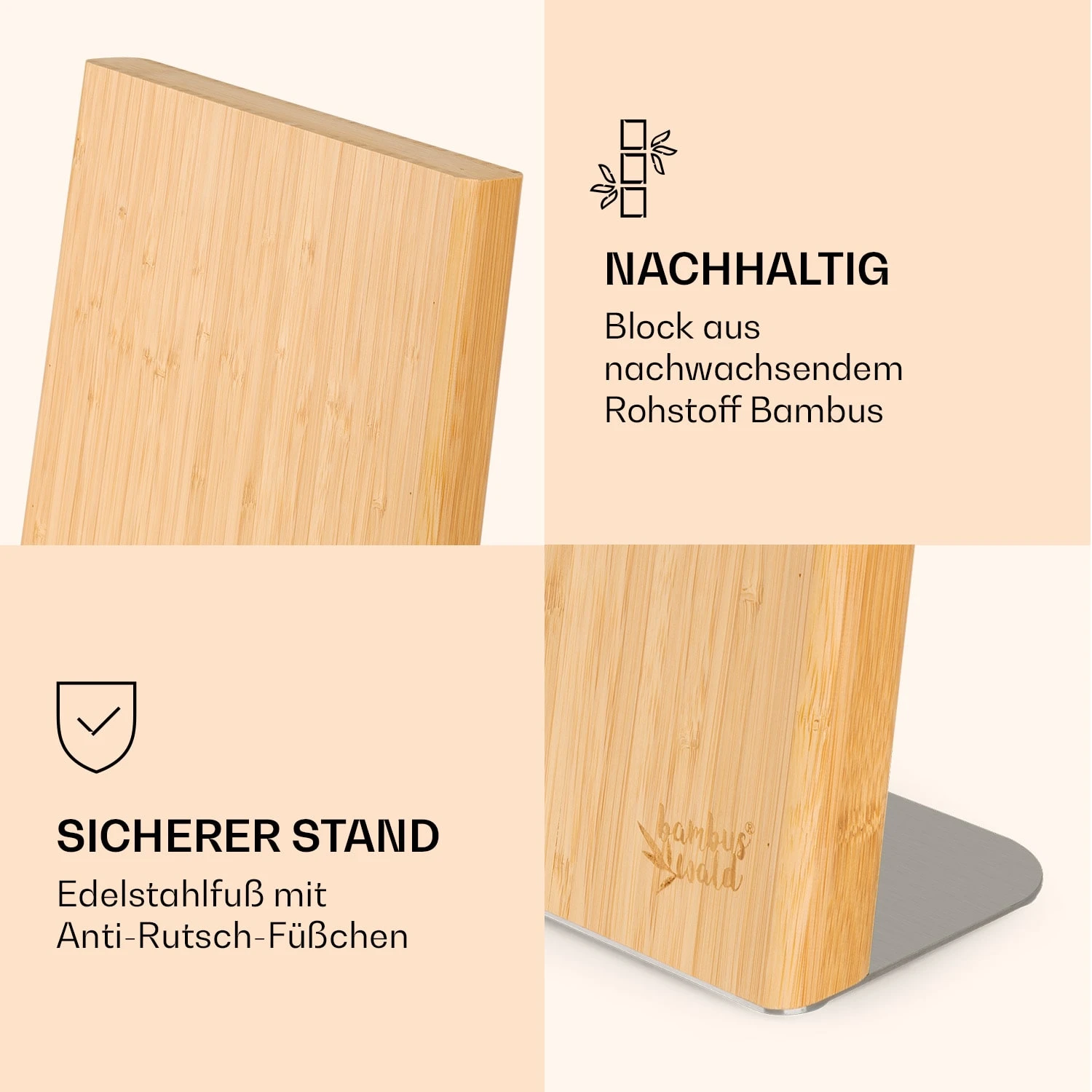 Messerblock Schräg, Magnetisch, Für 4-6 Messer, Bambus, Edelstahl 6 Messerblock Schräg, Magnetisch, Für 4-6 Messer, Bambus, Edelstahl – Bild 4