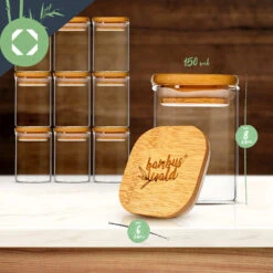 Eckige Gläser Bambusdeckel 10 Stück Je 150 Ml Luftdicht -Geschäft Für Haushalts- Und Küchenbedarf 10038300 yy 0008 logo