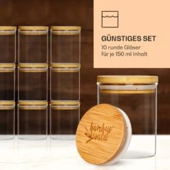 Runde Gläser Bambusdeckel 10 Stück Je 150 Ml Luftdicht -Geschäft Für Haushalts- Und Küchenbedarf 10038312 de 0004 logo