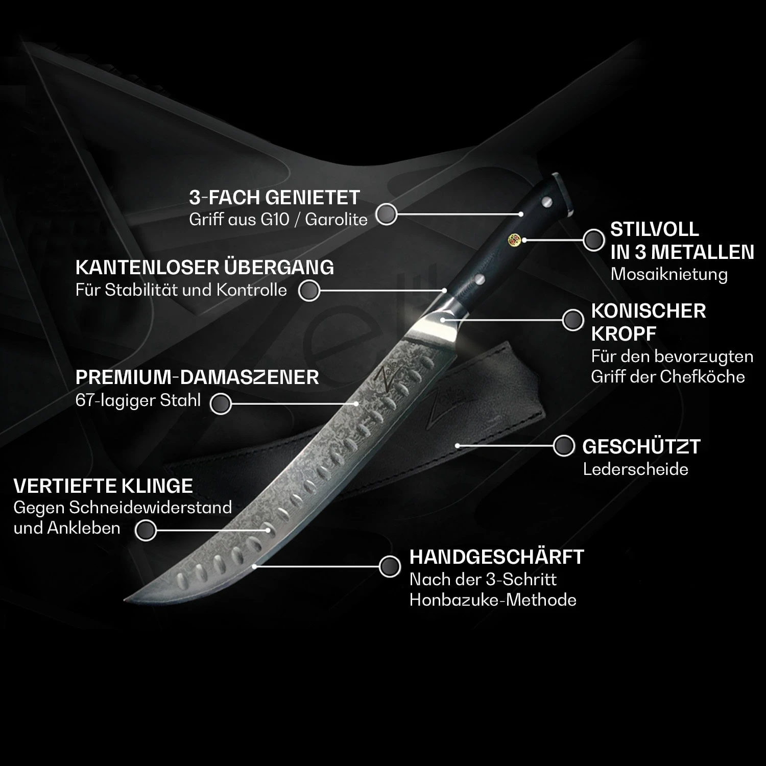 Alpha-Royal Japanese Serie 10" Fleischermesser Damaszener-Stahl 4 Alpha-Royal Japanese Serie 10" Fleischermesser Damaszener-Stahl – Bild 2