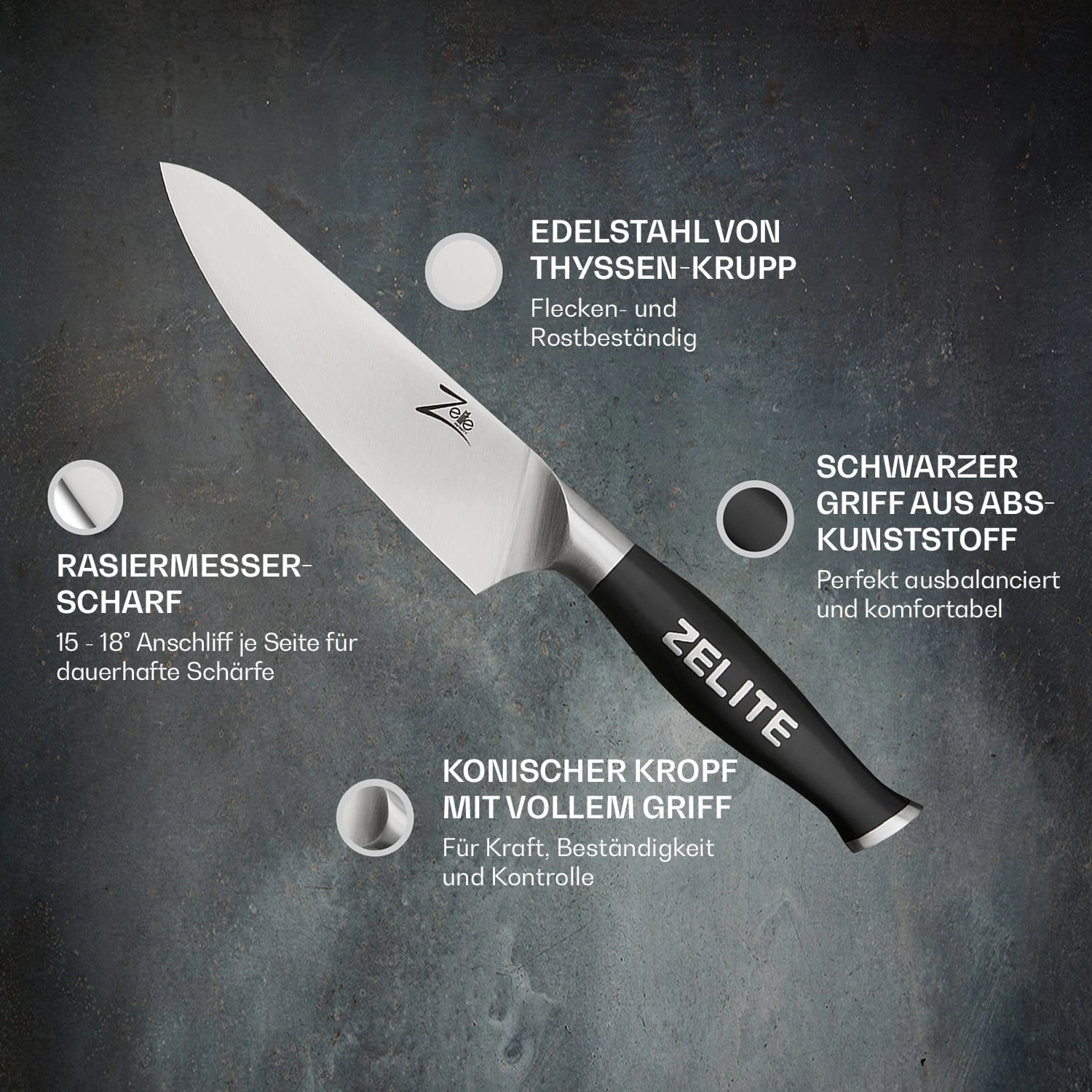 Comfort Pro Serie 6" Chefmesser 56 HRC Edelstahl 4 Comfort Pro Serie 6" Chefmesser 56 HRC Edelstahl – Bild 2