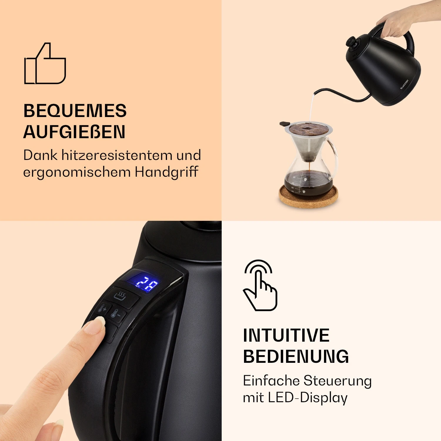 Garcon Wasserkocher 1L 2000W Warmhaltefunktion Schwanenhals Edelstahl 7 Garcon Wasserkocher 1L 2000W Warmhaltefunktion Schwanenhals Edelstahl – Bild 5