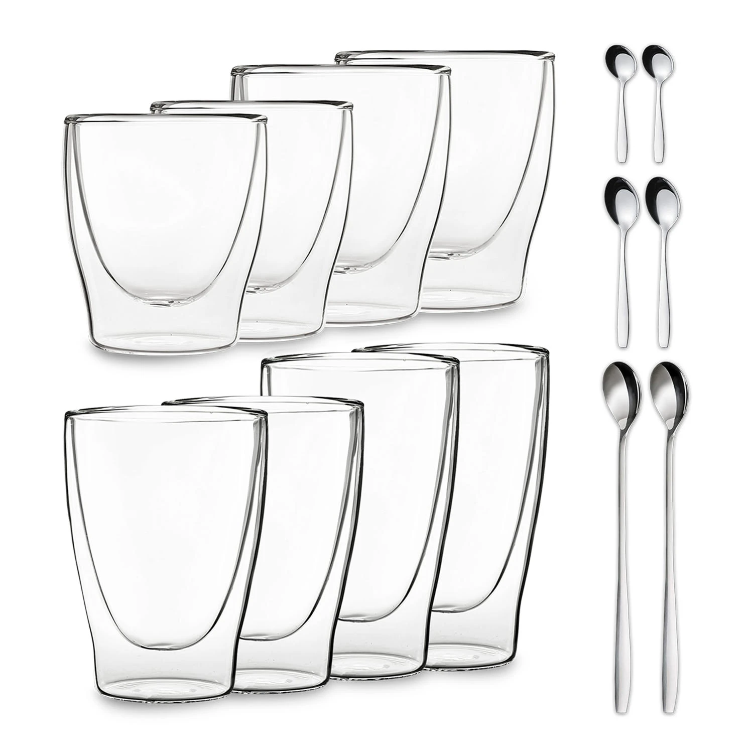 DUOS Doppelwandiges Glas 80, 200, 310, 400 Ml Thermofunktion Inkl. Edelstahl-Löffel 3 DUOS Doppelwandiges Glas 80, 200, 310, 400 Ml Thermofunktion Inkl. Edelstahl-Löffel