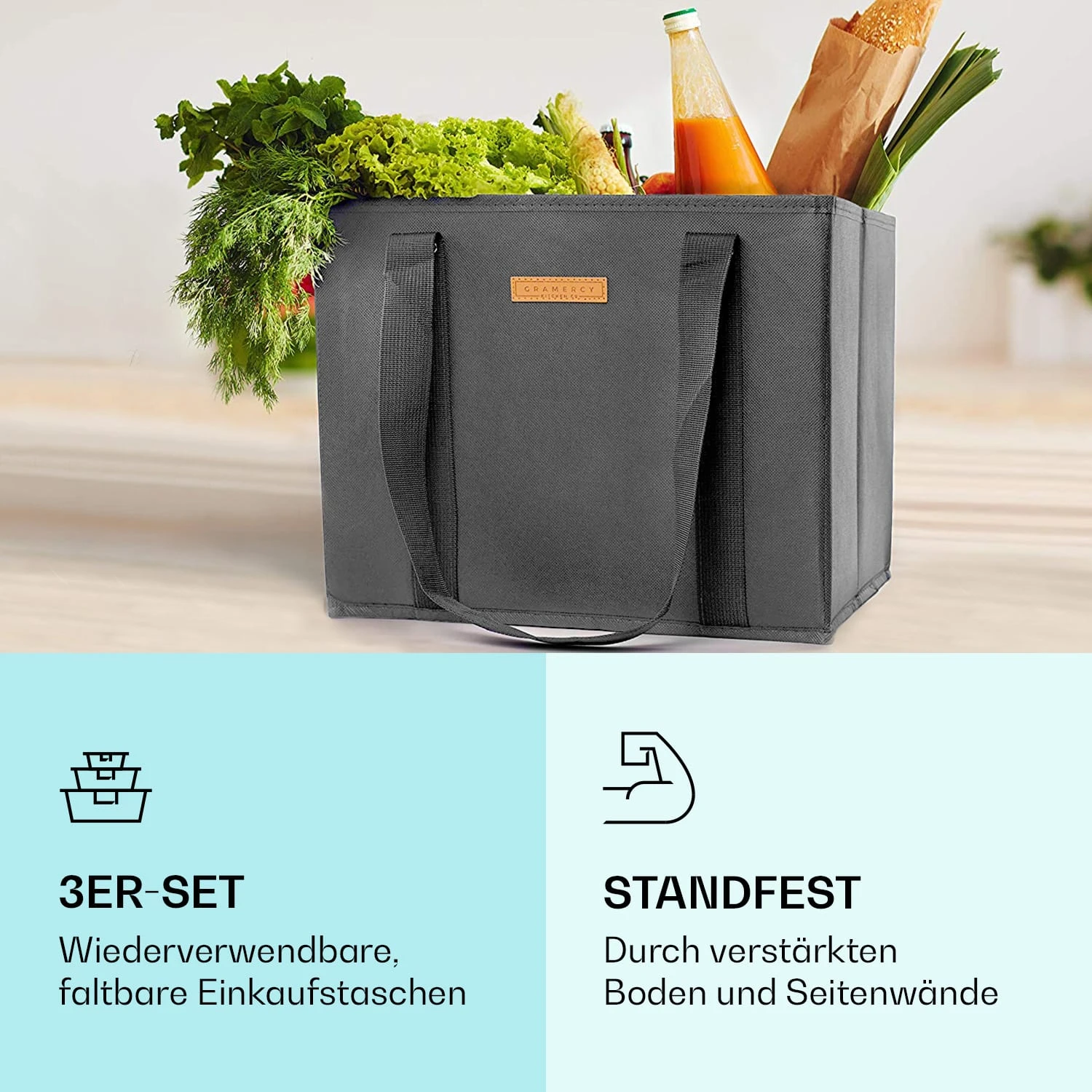 Einkaufstasche 3er Set Wiederverwendbar Waschbar Faltbar Verstärkt 4 Einkaufstasche 3er Set Wiederverwendbar Waschbar Faltbar Verstärkt – Bild 2