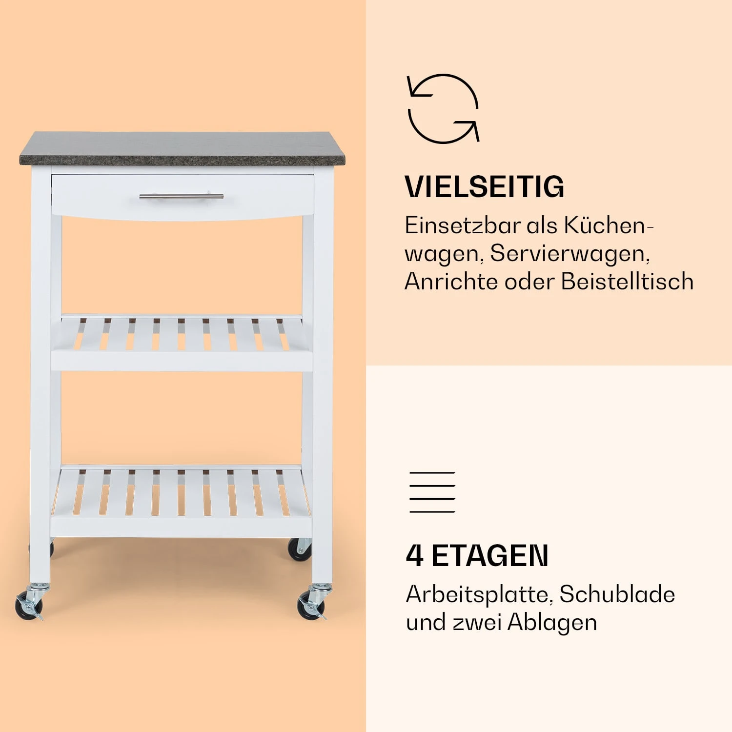 Tennessee Servierwagen Küchenwagen 4 Etagen Holz Granit Mobil 6 Tennessee Servierwagen Küchenwagen 4 Etagen Holz Granit Mobil – Bild 4