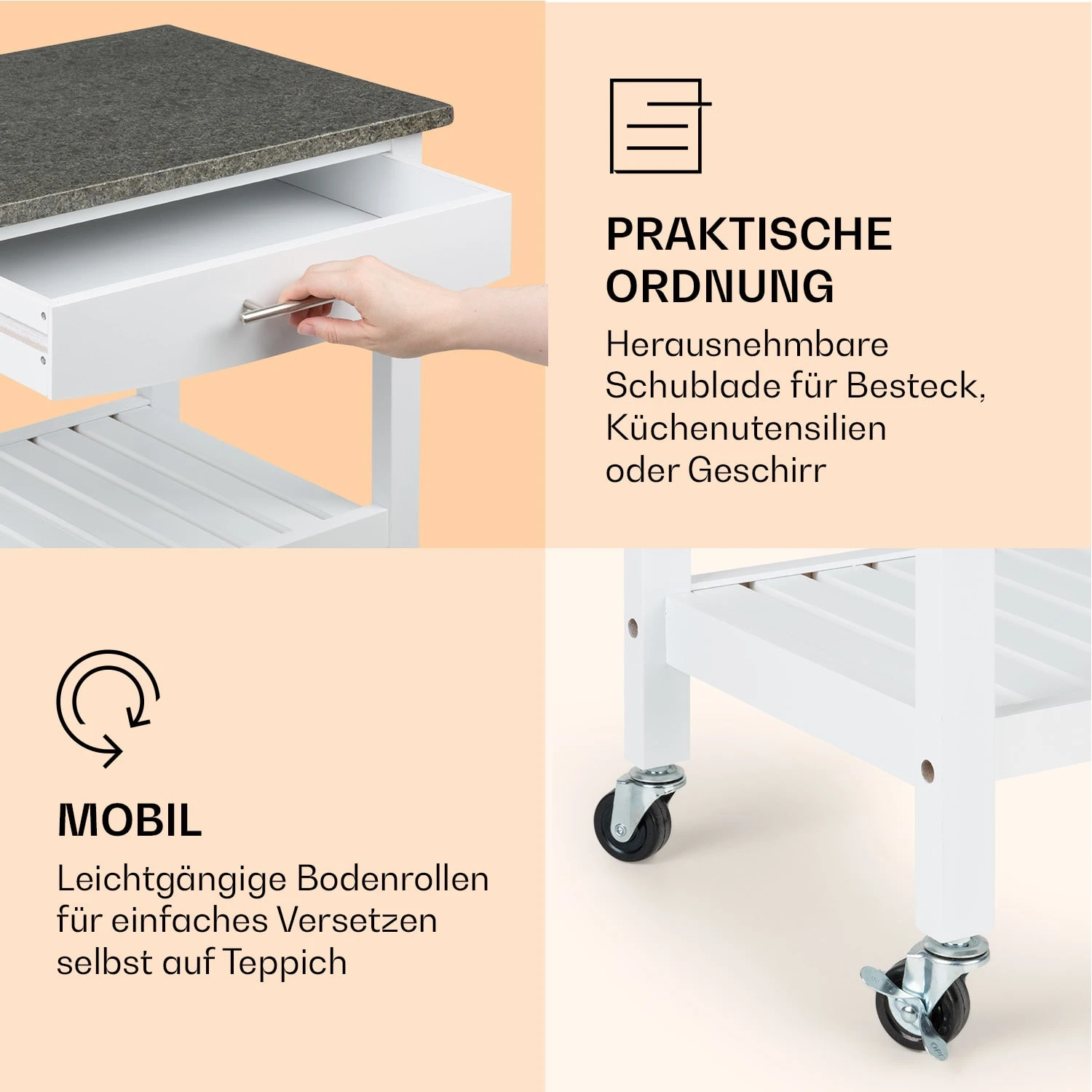 Tennessee Servierwagen Küchenwagen 4 Etagen Holz Granit Mobil 7 Tennessee Servierwagen Küchenwagen 4 Etagen Holz Granit Mobil – Bild 5