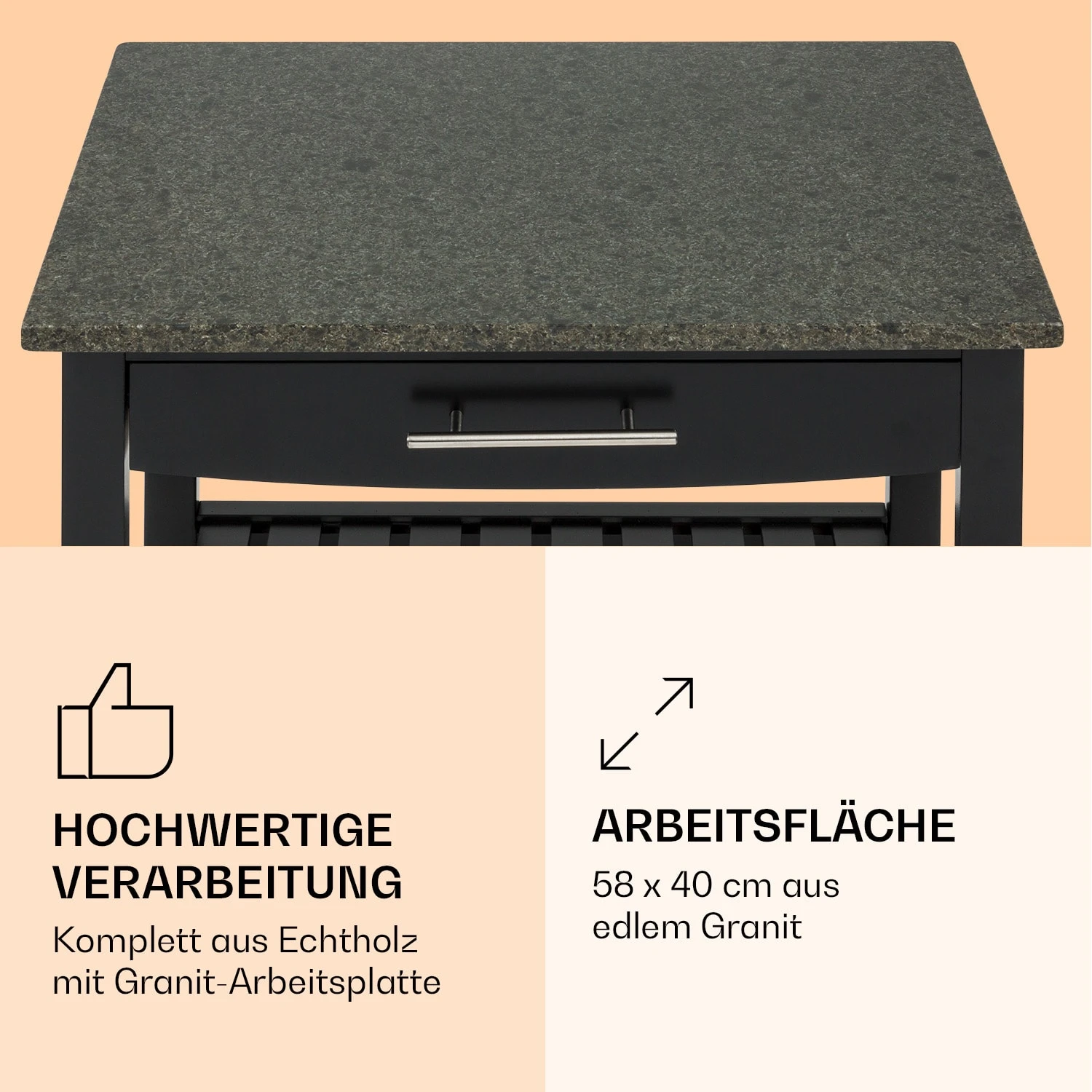 Tennessee Servierwagen Küchenwagen 4 Etagen Holz Granit Mobil 5 Tennessee Servierwagen Küchenwagen 4 Etagen Holz Granit Mobil – Bild 3