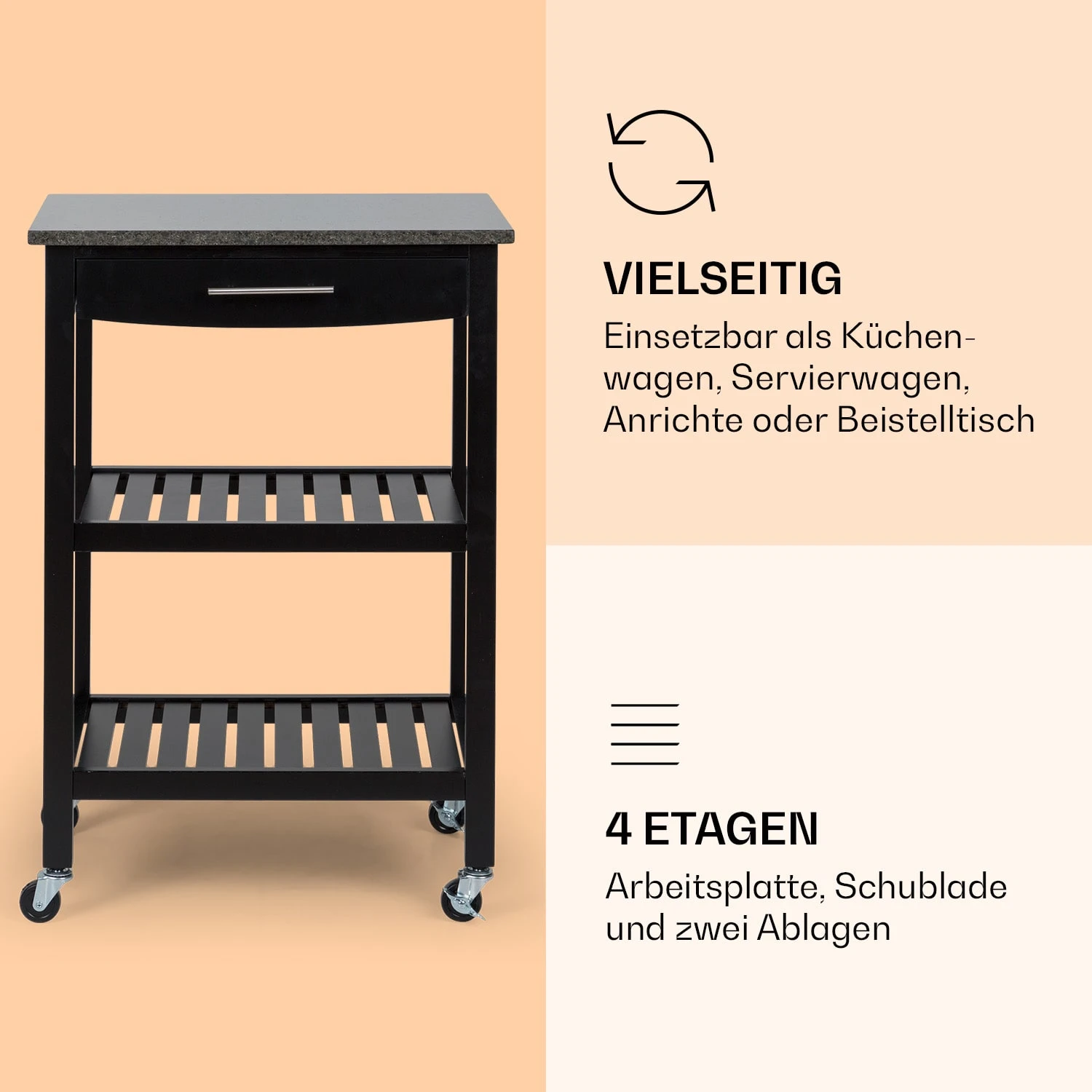 Tennessee Servierwagen Küchenwagen 4 Etagen Holz Granit Mobil 6 Tennessee Servierwagen Küchenwagen 4 Etagen Holz Granit Mobil – Bild 4