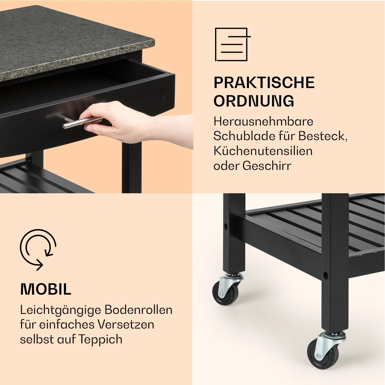 Tennessee Servierwagen Küchenwagen 4 Etagen Holz Granit Mobil 7 Tennessee Servierwagen Küchenwagen 4 Etagen Holz Granit Mobil – Bild 5