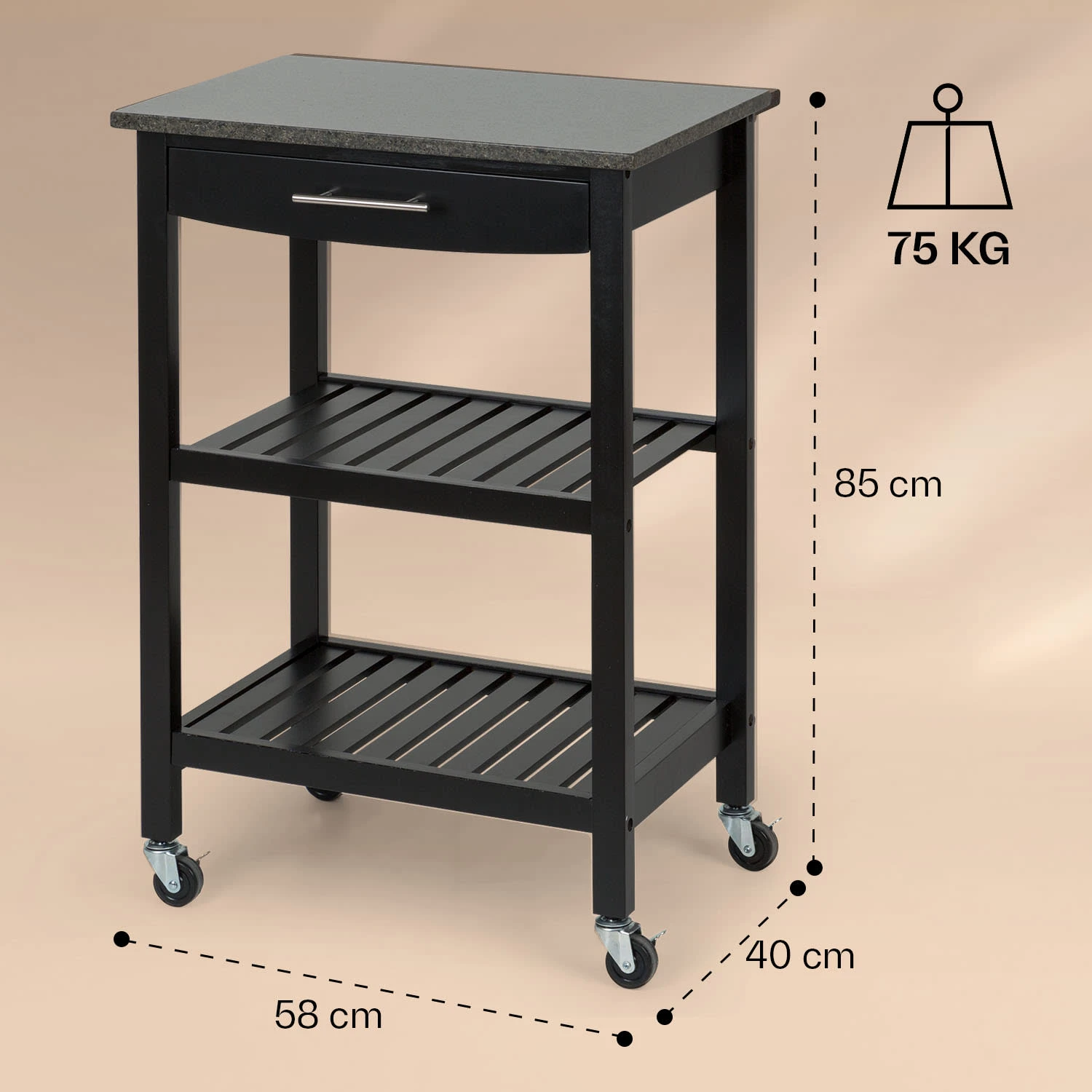 Tennessee Servierwagen Küchenwagen 4 Etagen Holz Granit Mobil 8 Tennessee Servierwagen Küchenwagen 4 Etagen Holz Granit Mobil – Bild 6