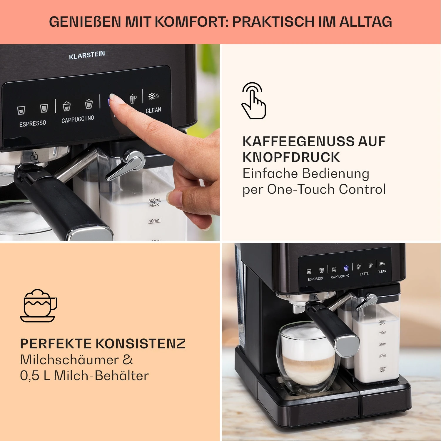 Arabica Comfort Espressomaschine 1350W 20 Bar 1,8l Touch-Bedienfeld 5 Arabica Comfort Espressomaschine 1350W 20 Bar 1,8l Touch-Bedienfeld – Bild 3