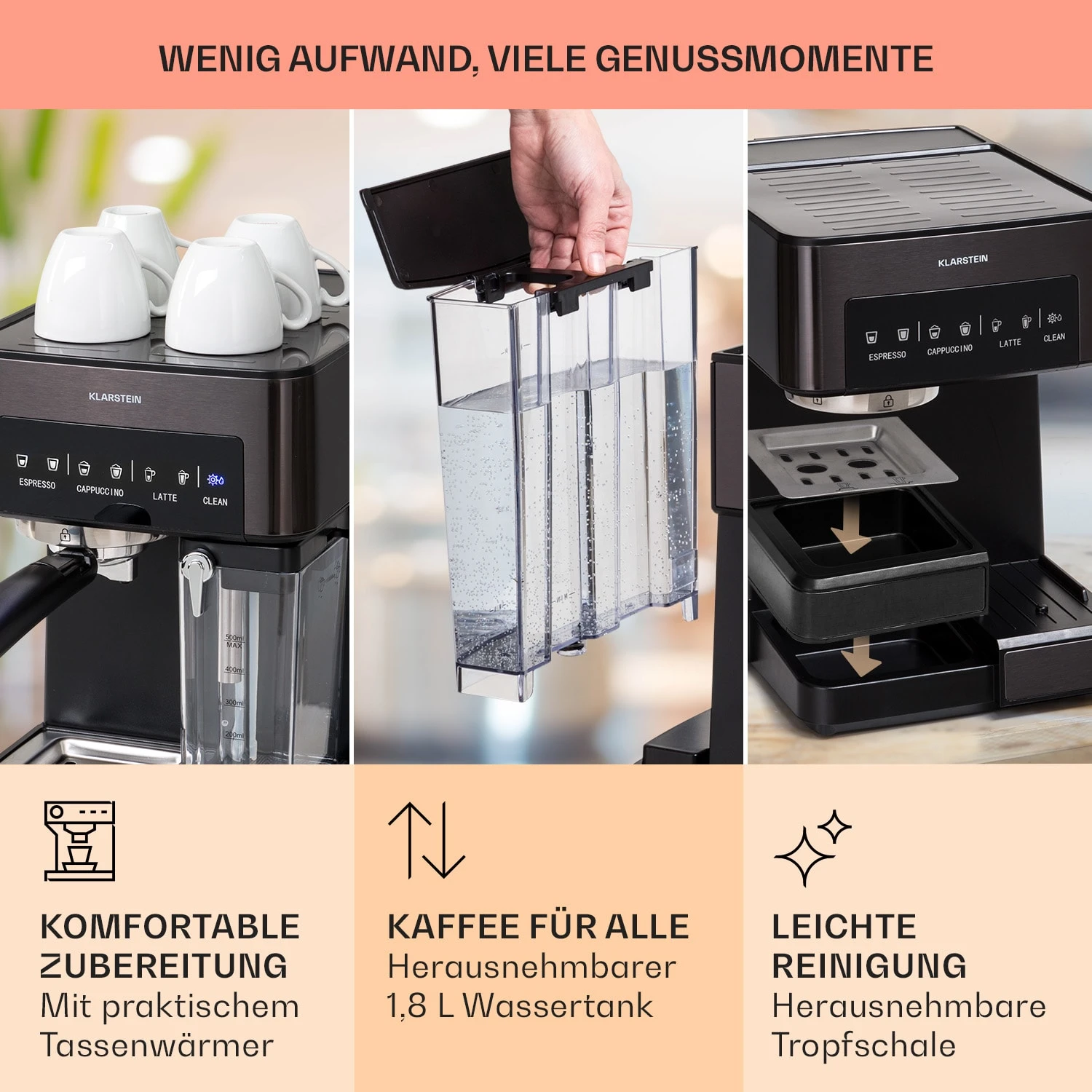 Arabica Comfort Espressomaschine 1350W 20 Bar 1,8l Touch-Bedienfeld 8 Arabica Comfort Espressomaschine 1350W 20 Bar 1,8l Touch-Bedienfeld – Bild 6