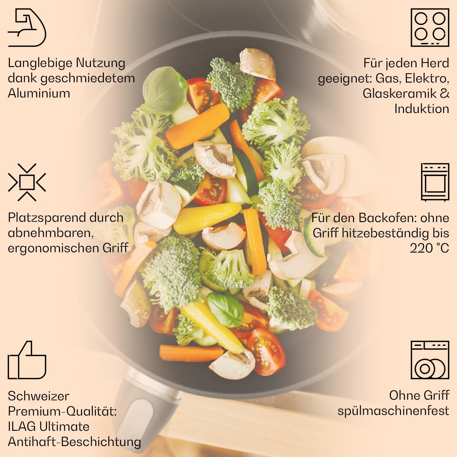 Noto Endurance Bratpfanne Ø28 Cm Geschmiedetes Aluminium Abnehmbarer Griff 4 Noto Endurance Bratpfanne Ø28 Cm Geschmiedetes Aluminium Abnehmbarer Griff – Bild 2