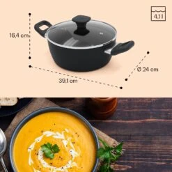 Noto Endurance Kochtopf Ø24cm Geschmiedetes Aluminium Deckel Induktion PTFE-Antihaftbeschichtung -Geschäft Für Haushalts- Und Küchenbedarf 10045007 yy 0009 dimensions